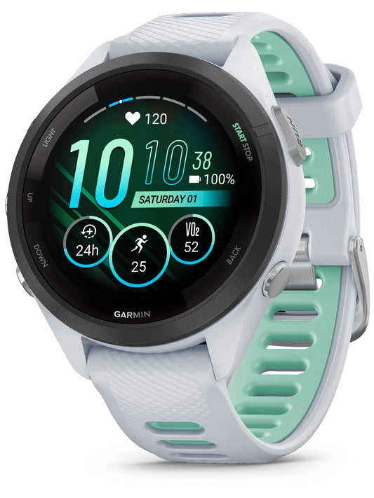 Garmin Forerunner 265S Black Bezel with Whitestone Case and Whitestone_Neo Tropic Silicone Band - Front turn right