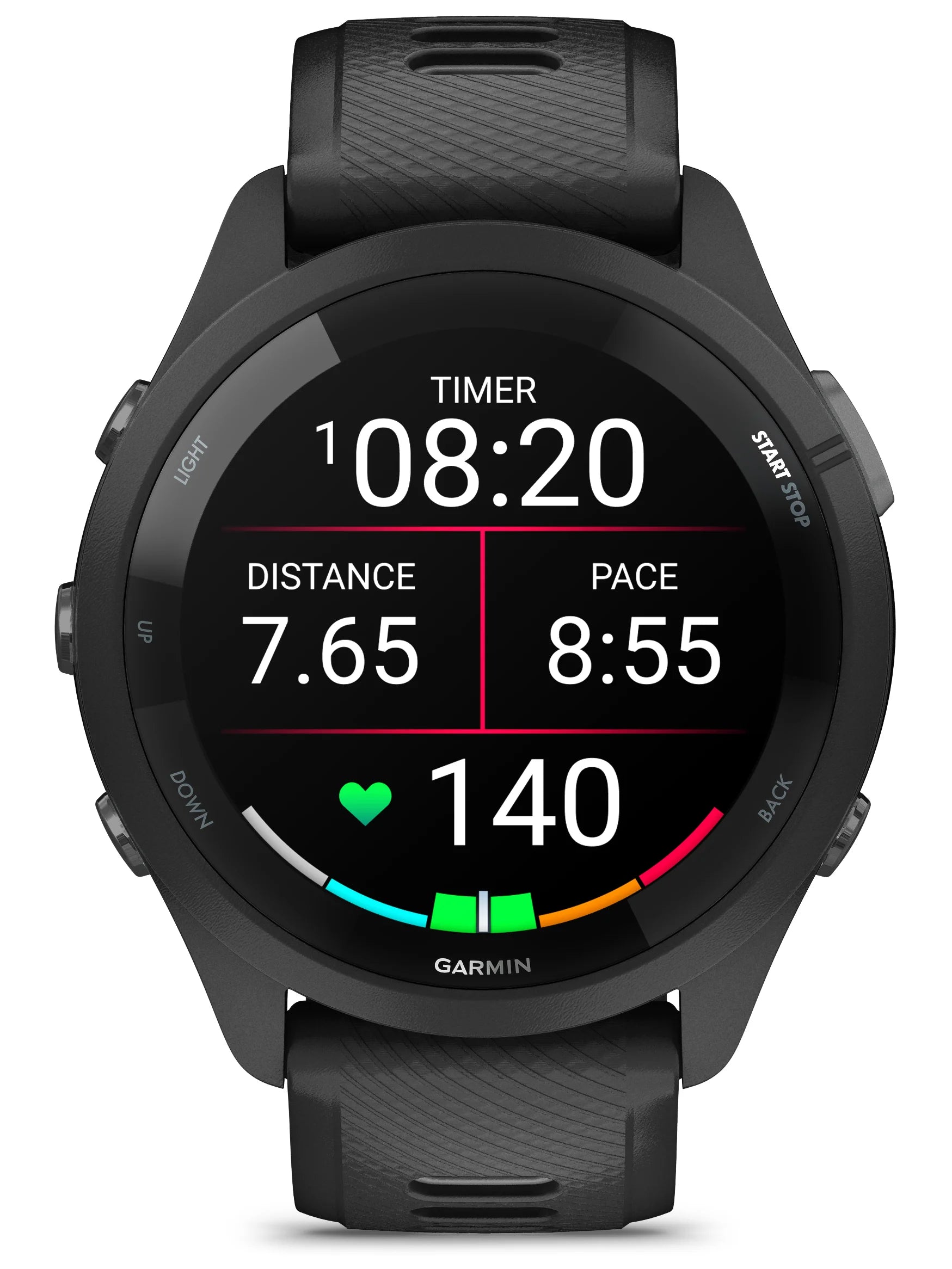Garmin Forerunner 265 Black Bezeland Case with Black_Powder Gray Silicone Band - Front 3