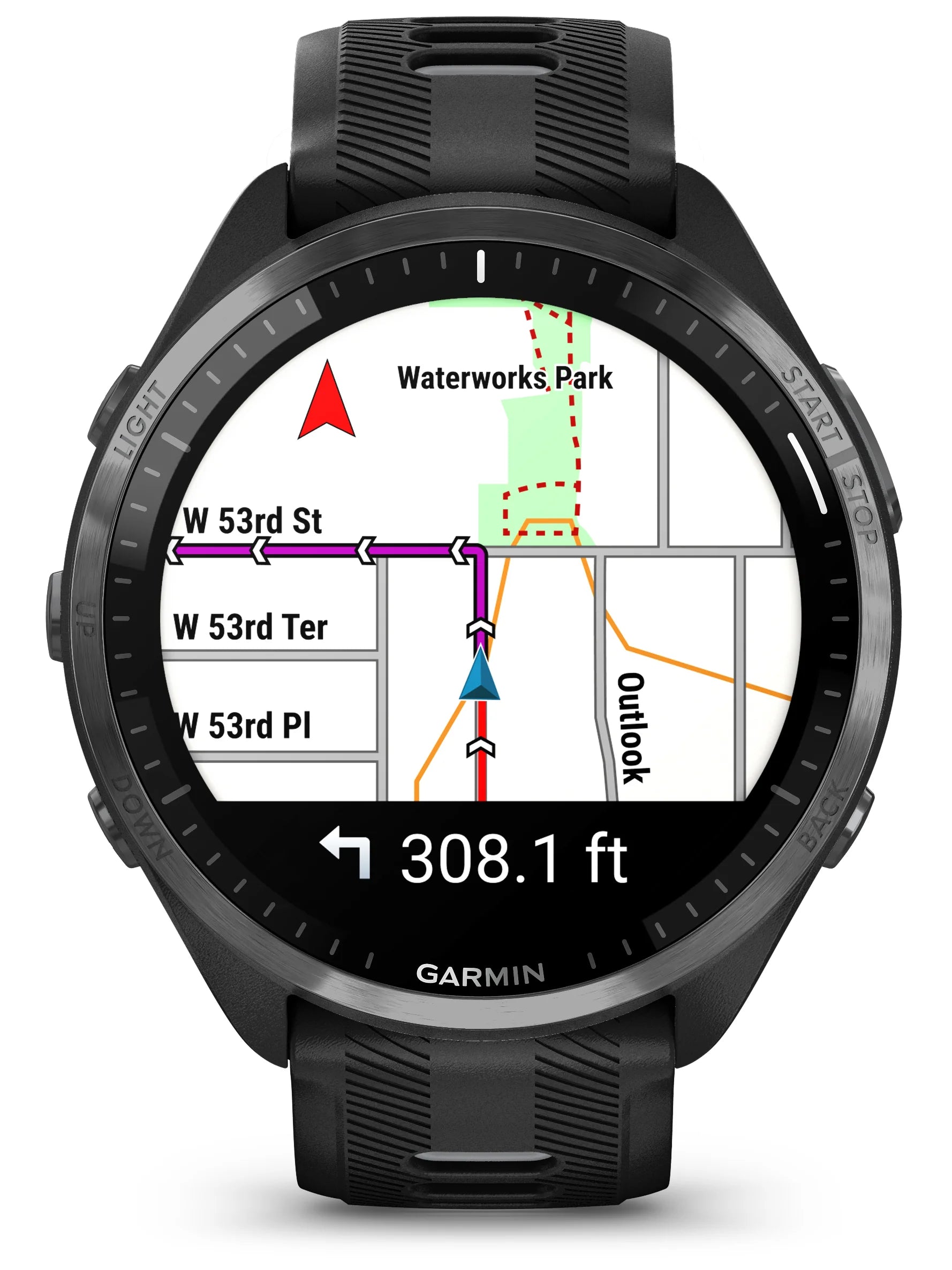 Garmin Forerunner 965 Carbon Gray DLC Titanium Bezel with Black Case and Black_Powder Gray Silicone Band - Front 3