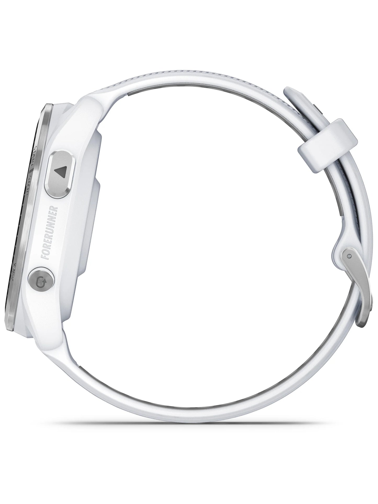 Garmin Forerunner 965 Titanium Bezel with Whitestone Case and Whitestone_Powder Gray Silicone Band - Side