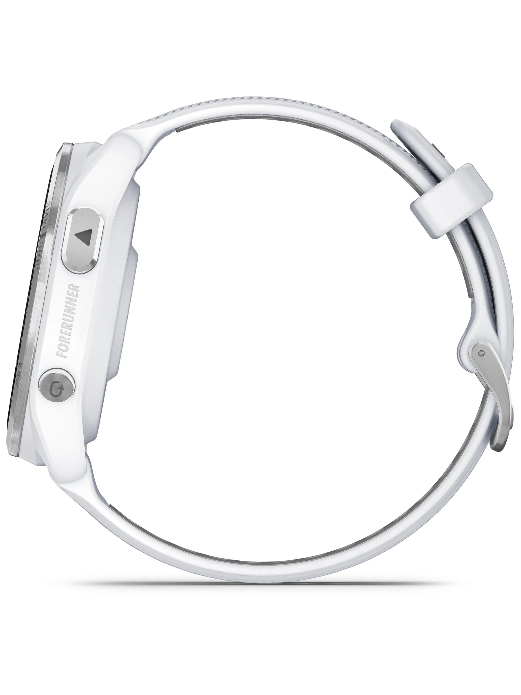 Garmin Forerunner 965 Titanium Bezel with Whitestone Case and Whitestone_Powder Gray Silicone Band - Side