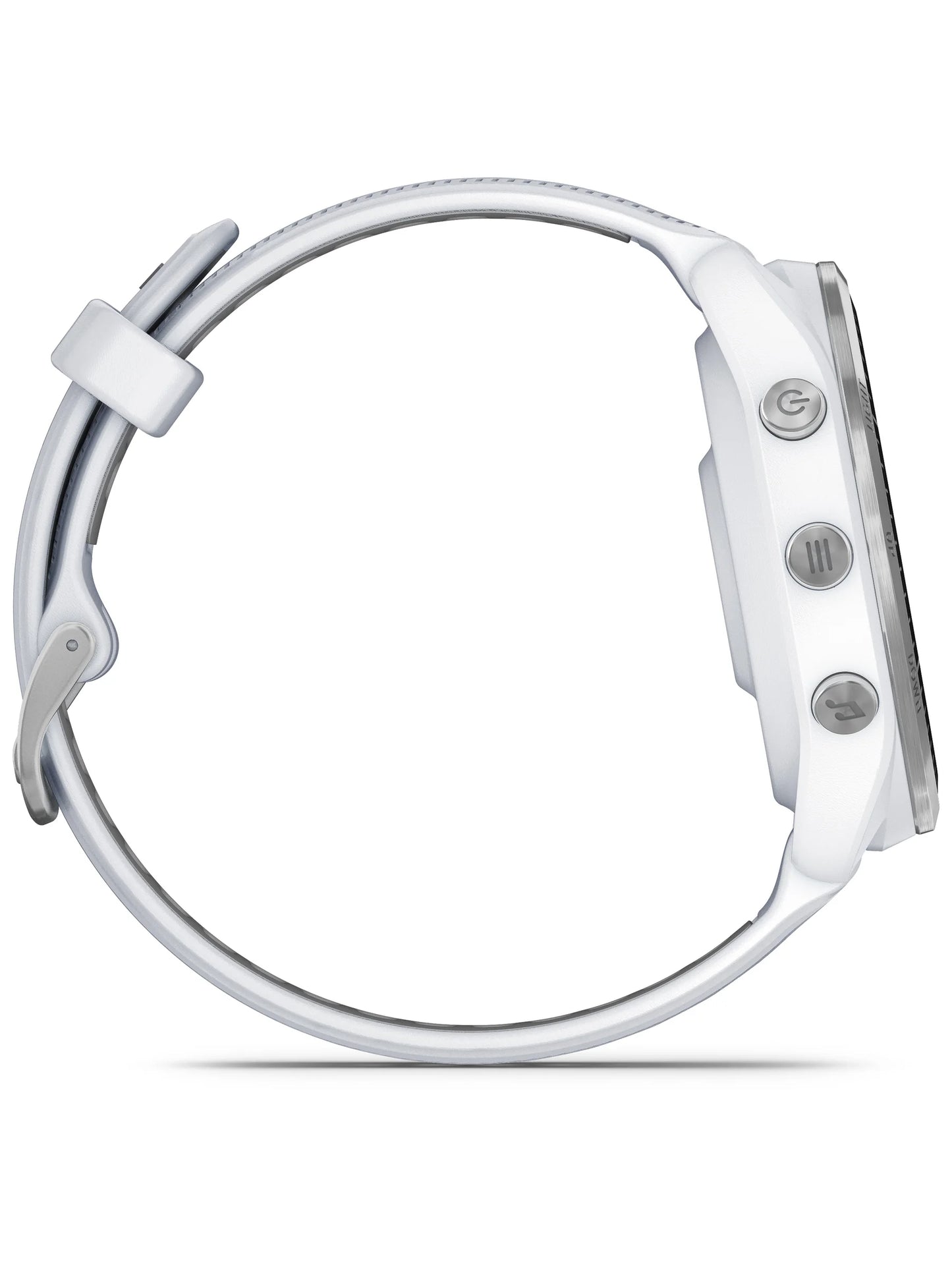 Garmin Forerunner 965 Titanium Bezel with Whitestone Case and Whitestone_Powder Gray Silicone Band - side