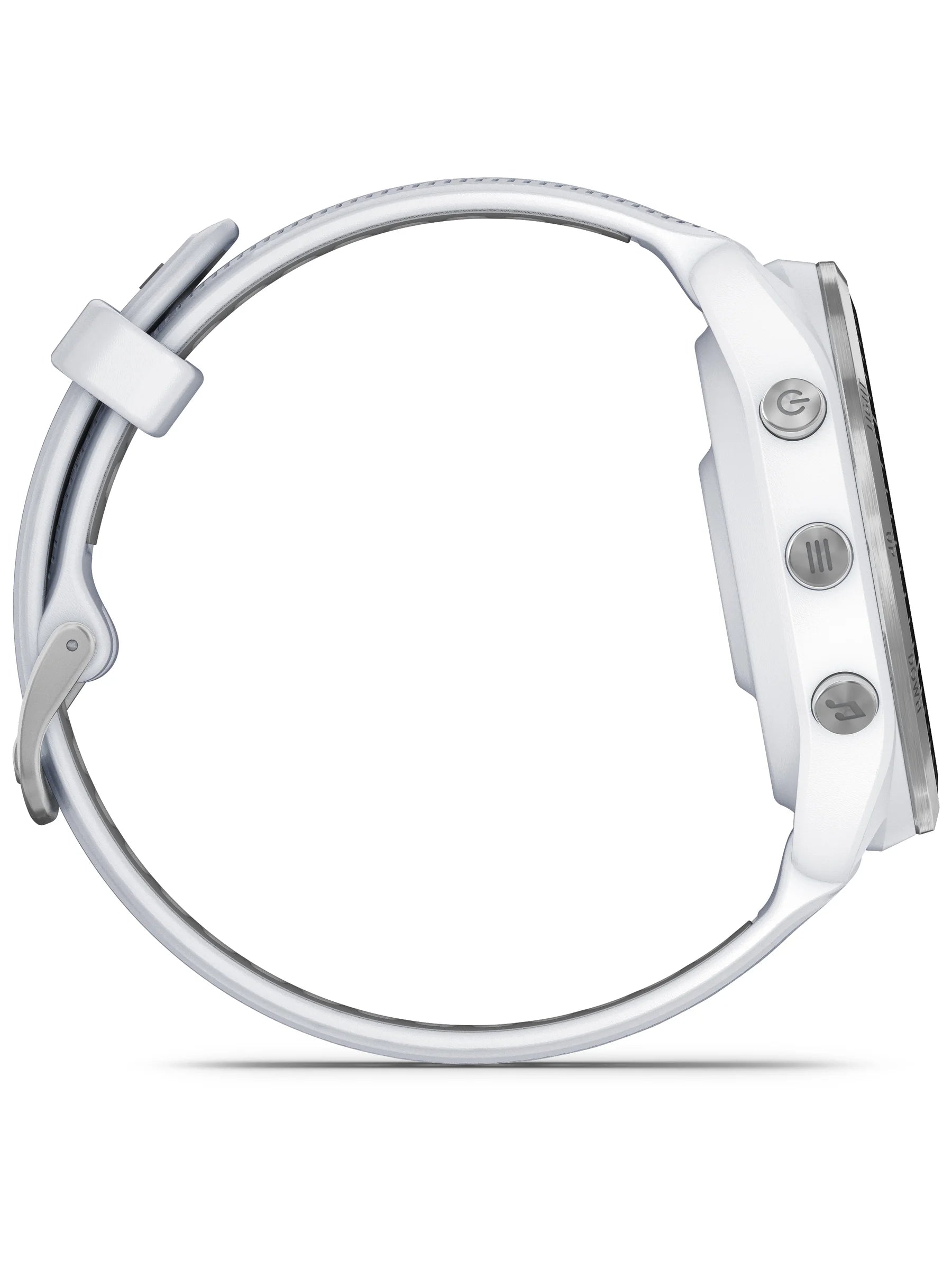 Garmin Forerunner 965 Titanium Bezel with Whitestone Case and Whitestone_Powder Gray Silicone Band - side
