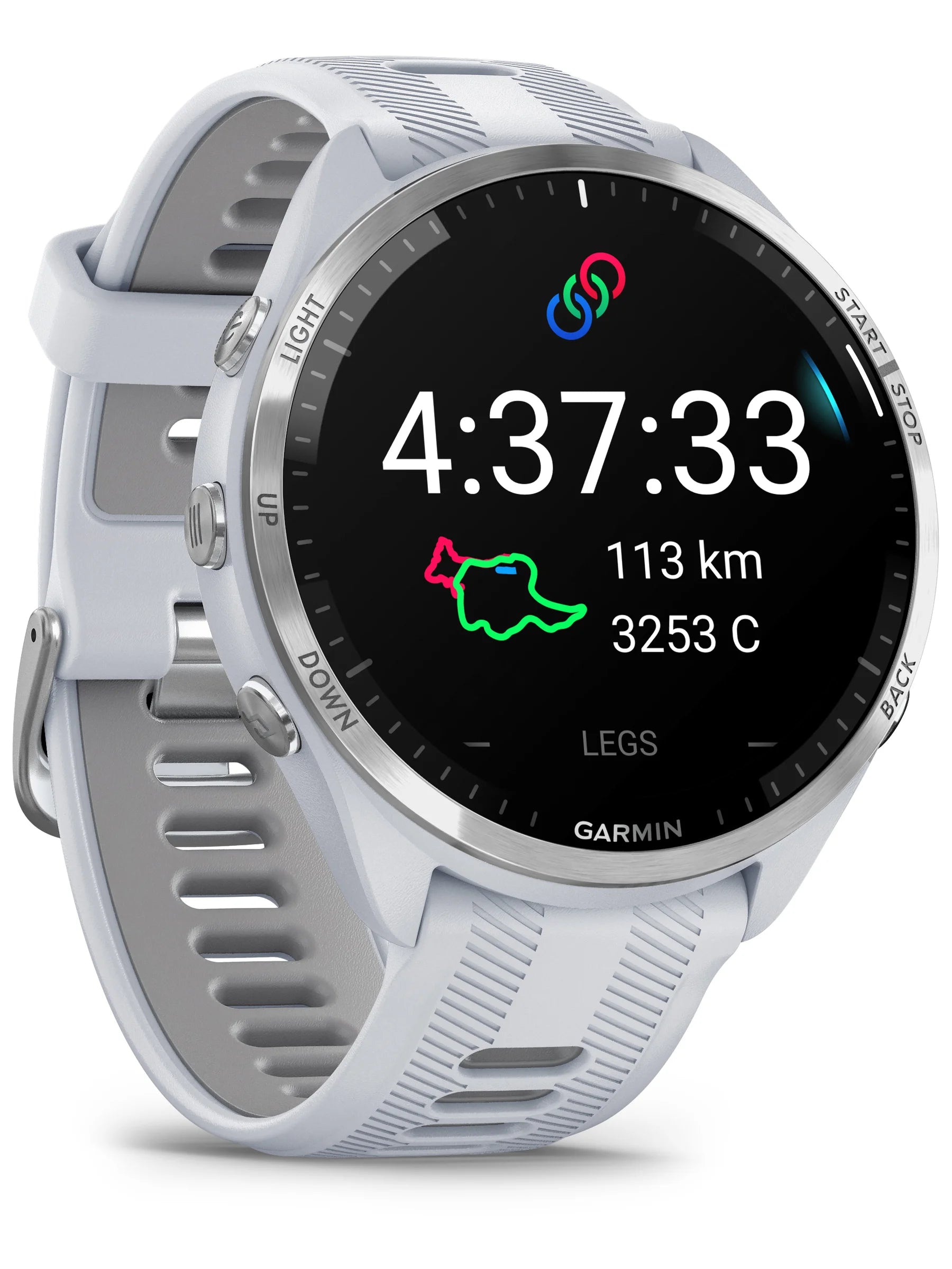 Garmin Forerunner 965 Titanium Bezel with Whitestone Case and Whitestone_Powder Gray Silicone Band
