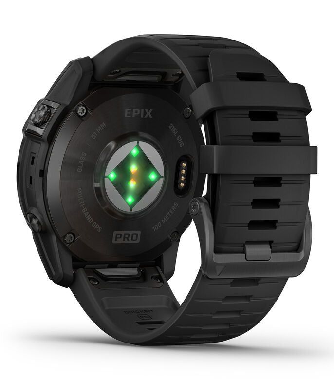 Garmin epix Pro Saphire Gen2 CarbonGray DLC Titanium with Black Band - Back turn left