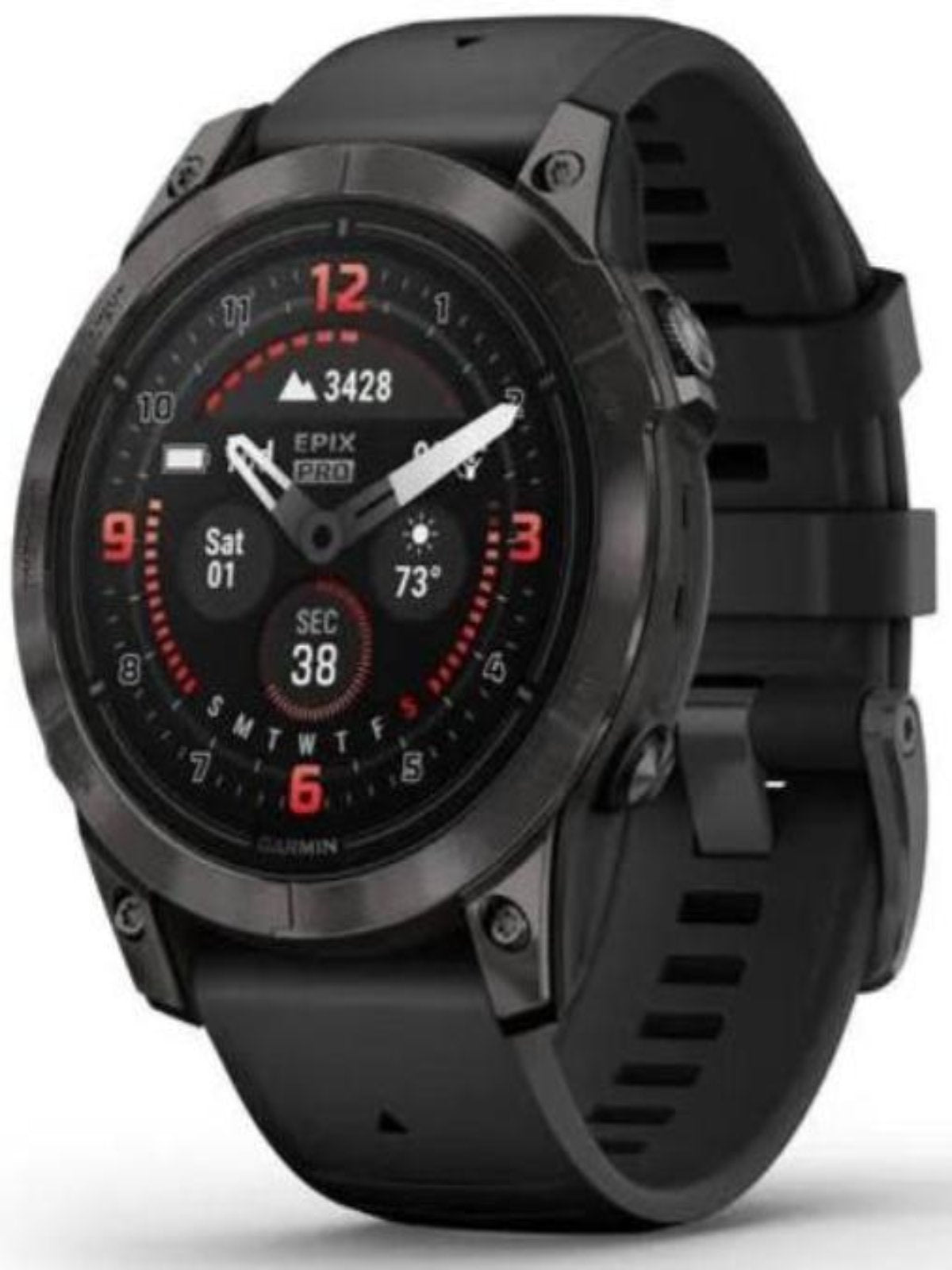 Garmin epix Pro Saphire Gen2 CarbonGray DLC Titanium with Black Band - Front right turn