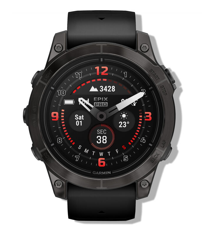 Garmin epix Pro Saphire Gen2 CarbonGray DLC Titanium with Black Band - Front