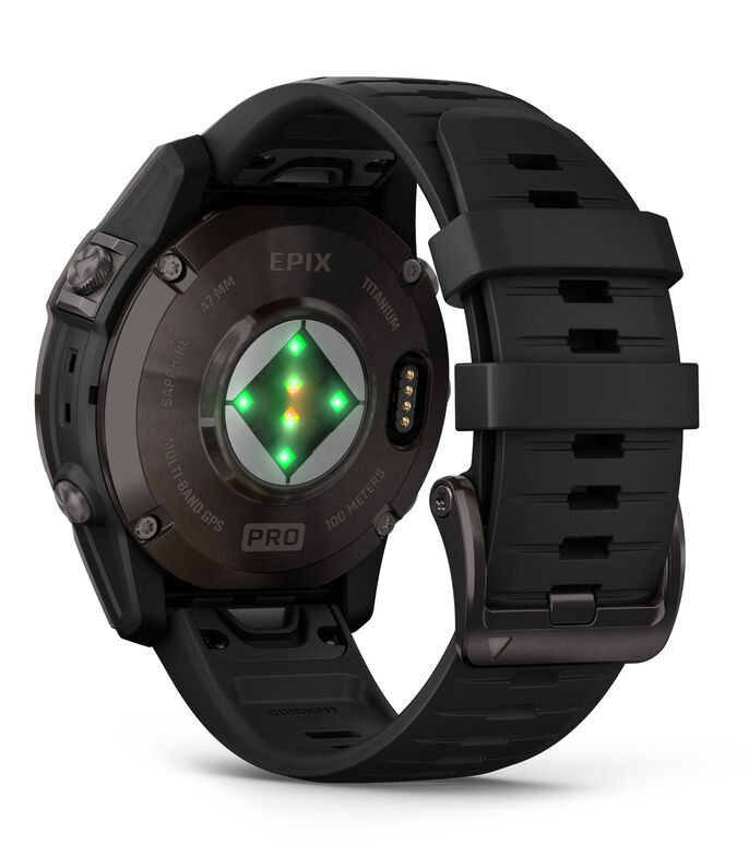 Garmin epix Pro Saphire Gen2 CarbonGray DLC Titanium with Black Band - Back left turn