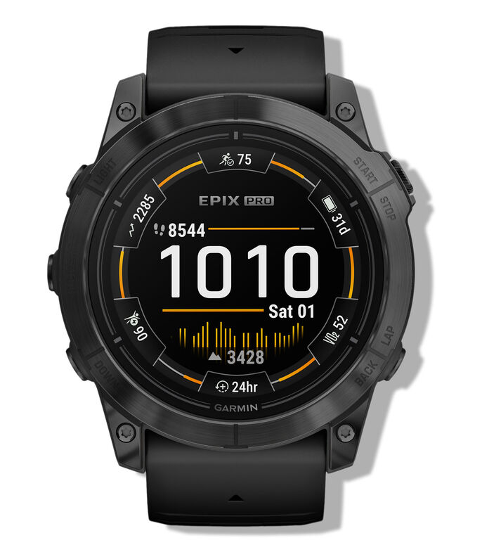 Garmin epix Pro Saphire Gen2 CarbonGray DLC Titanium with Black Band - Front
