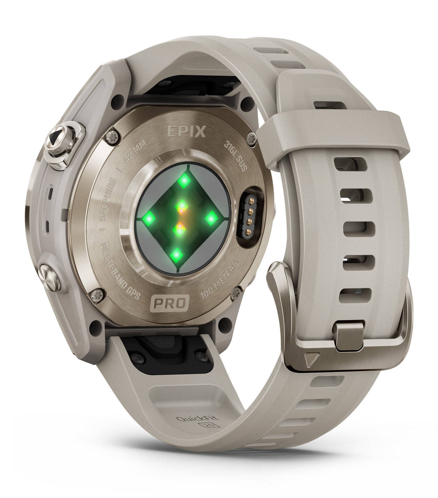 Garmin epix Pro Saphire Gen 2 Gold Light Sand Band - Back turn left
