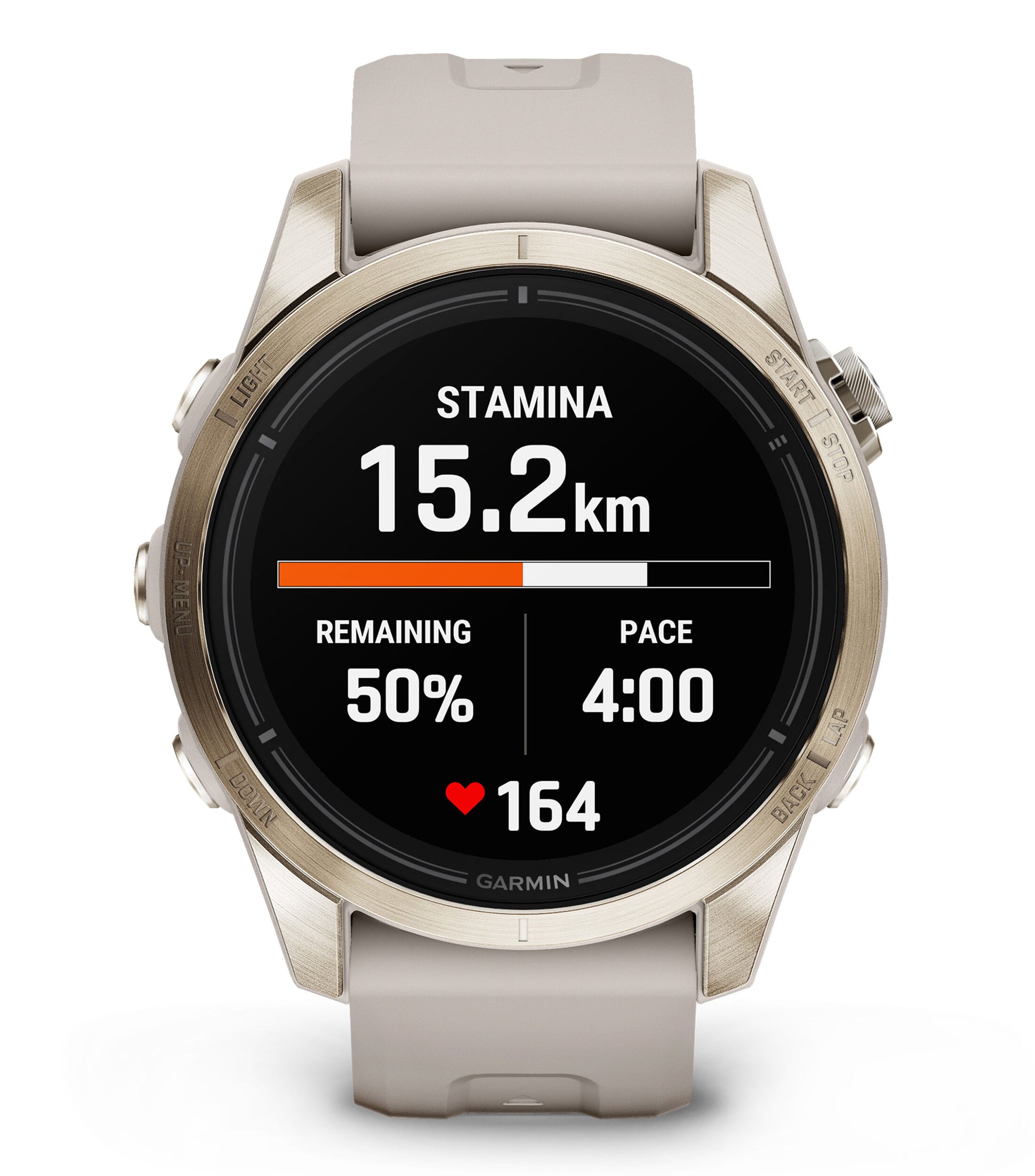 Garmin epix Pro Saphire Gen 2 Gold Light Sand Band - Front 2
