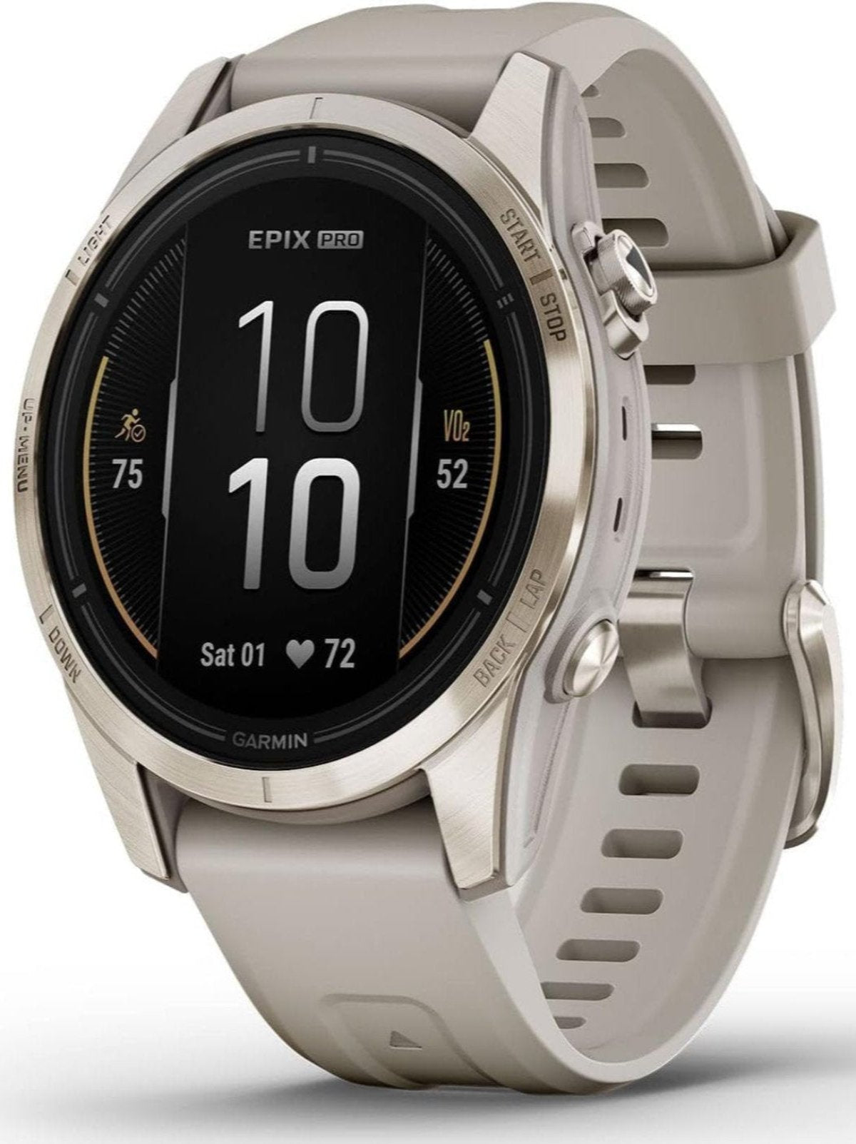 Garmin epix Pro Saphire Gen 2 Gold Light Sand Band - Front turn right